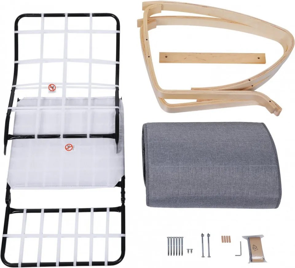 Fotoliu balansoar, lemn de mesteacan / textil, gri inchis / natural, Songmics