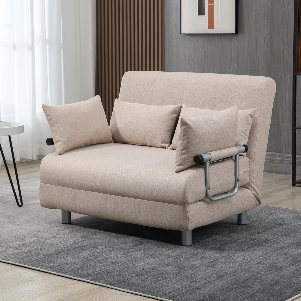 HOMCOM Canapea Extensibilă cu 2 Locuri, Spătar Reglabil și 4 Perne Tapițate, 102x82x81 cm, Bej | Aosom Romania