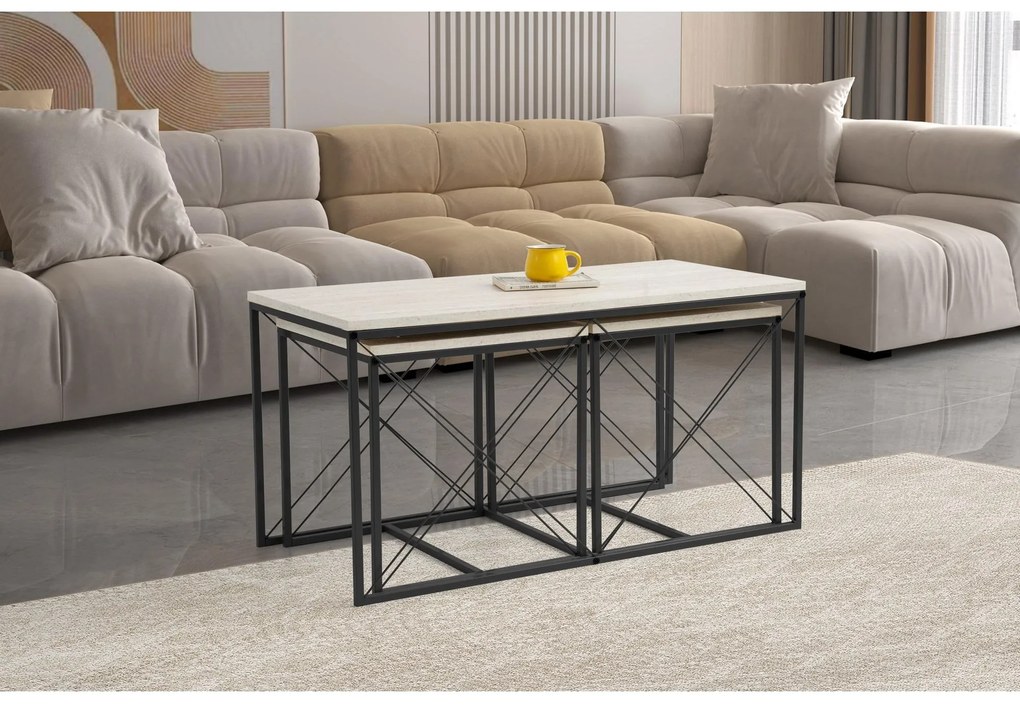 Set 3 măsuțe cafea Defenella (Marmură + negru). 1107088