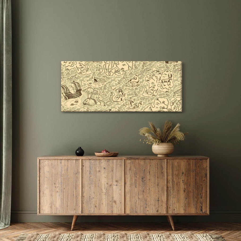 Tablou - Harta de epocă, ilustrații (120x50 cm)