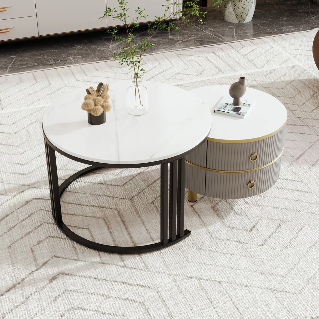 Măsuță de cafea 2-în-1 Rotundă din MDF, Gri | Aosom Romania