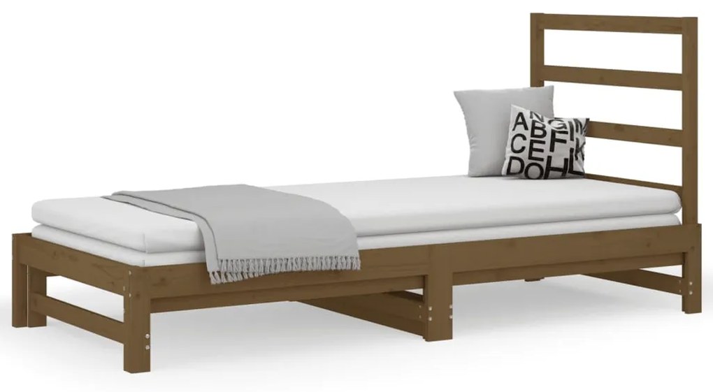 3108315 vidaXL Pat de zi extensibil maro miere 2x(90x190) cm lemn masiv de pin