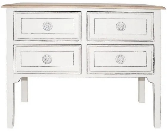 Comoda alba, din lemn de pin, cu 4 sertare, aspect vintage, Capucine