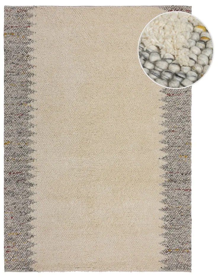 Covor gri/crem țesut manual din amestesc de lână 120x170 cm Minerals Border – Flair Rugs