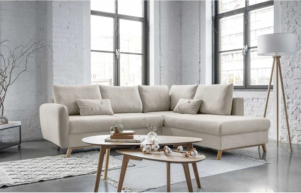 Colțar extensibil cu șezlong pe partea dreaptă Miuform Scandic Lagom L, bej