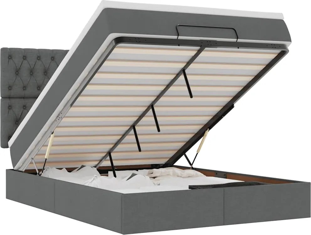 vidaXL Cadru pat otoman cu saltea țesătură gri închis 140x190cm