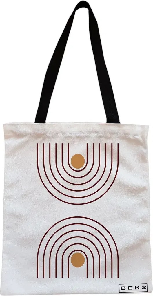 Sacosa de Panza pentru Cumparaturi, Geanta Tote, model Sunshine Arches, Cu fermoar, 38x34.5 cm, Alba, BEKZ®