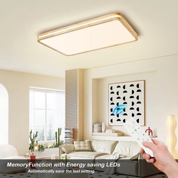 Brilagi - Corp de iluminat LED reglabil MOLINA SQUARE LED/128W/230V, stejar, 90x60 cm + telecomandă