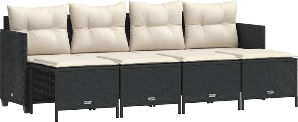 vidaXL Set mobilier de grădină cu perne, 5 piese, negru, poliratan