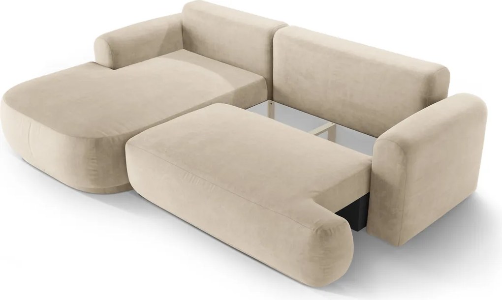 Coltar extensibil stanga 5 locuri, modular, cu lada depozitare, Ella, Micadoni Home, 271x174x94 cm, catifea, bej deschis
