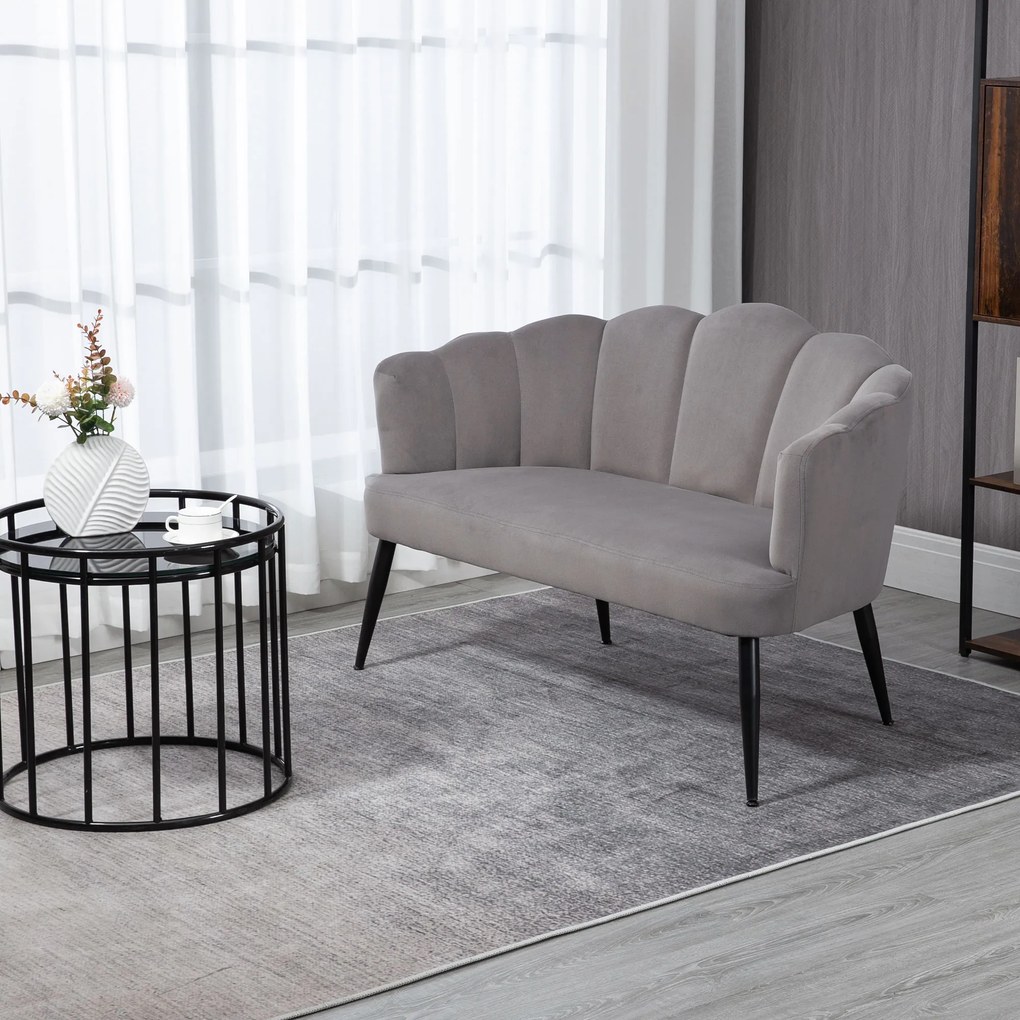 HOMCOM Canapea 132 cm pentru dormitor, mobilier modern din catifea, canapea mica tapitata pentru spatii mici, gri | Aosom Romania