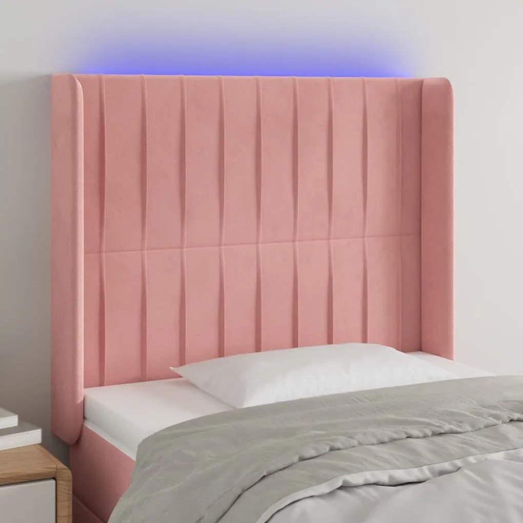 vidaXL Tăblie de pat cu LED, roz, 93x16x118/128 cm, catifea