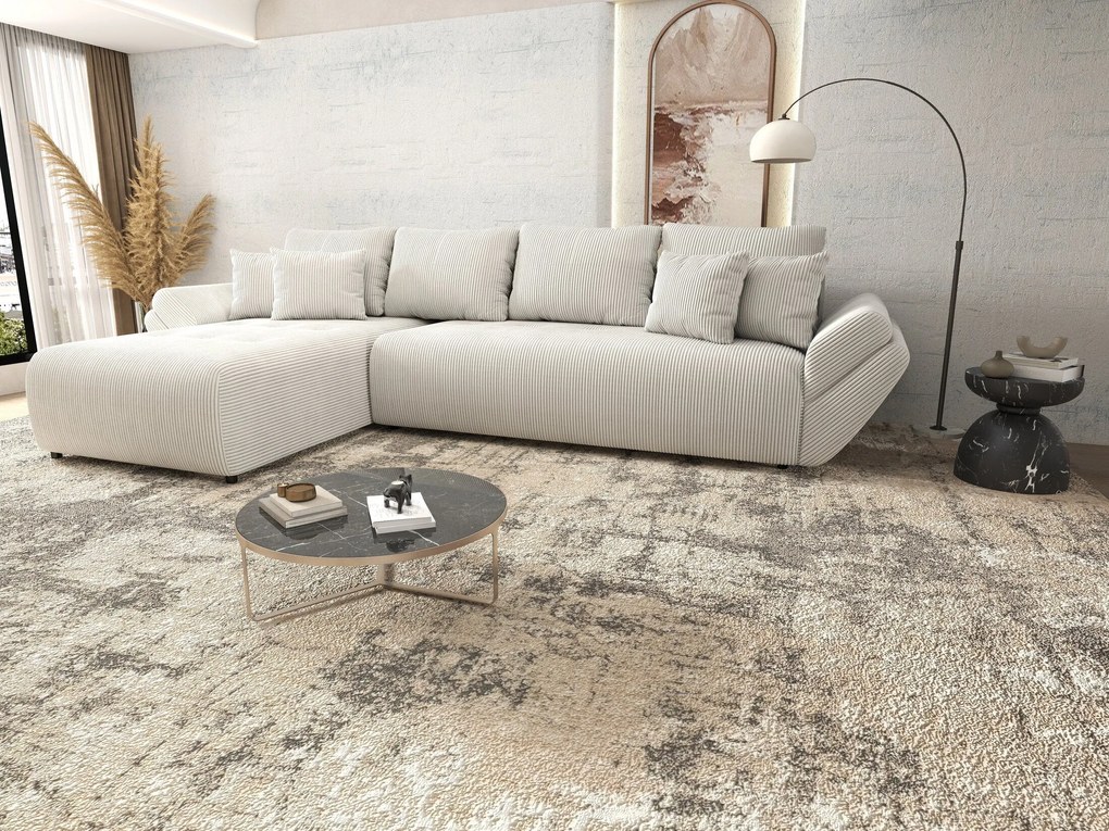 Colțar extensibil dumonde cu ladă de depozitare si sezut confortabil din spuma high-density, Berlin XL Zoom Crem 350x185 cm