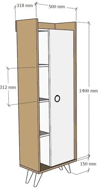 Dulap cu rafturi Sipadi (stejar + alb) . 1094235