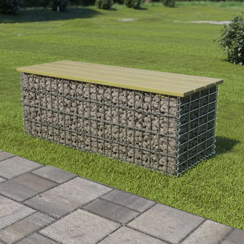 275899 vidaXL Bancă gabion, 120 cm, oțel galvanizat și lemn de pin