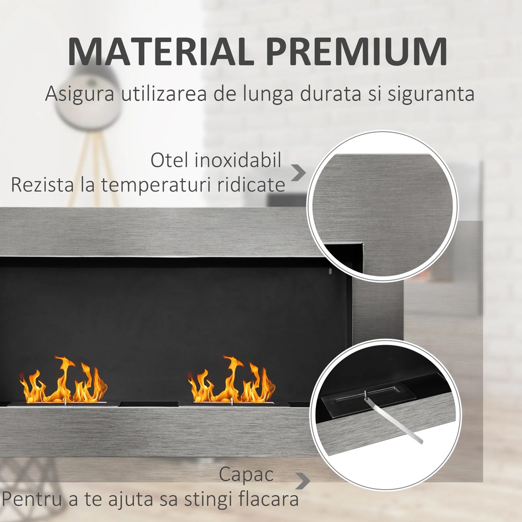 Semineu pe Bioetanol incalzitor Realizat din Inox cu 2 Arzătoare, aparat de incalzire ecologic 110x54x14cm HOMCOM | Aosom RO