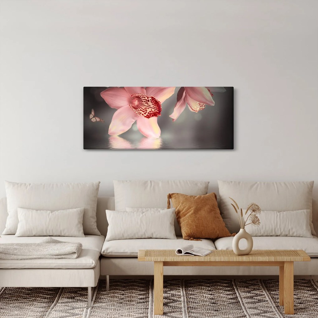 Tablou - Flori și fluture (120x50 cm)