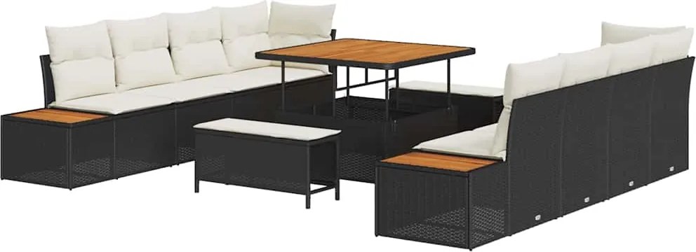 vidaXL Set de canapele pentru grădină 11 pcs Negru Rattan poli