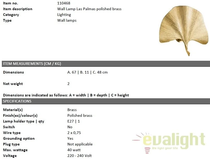 Aplica de perete design LUX Las Palmas alama 110468 HZ