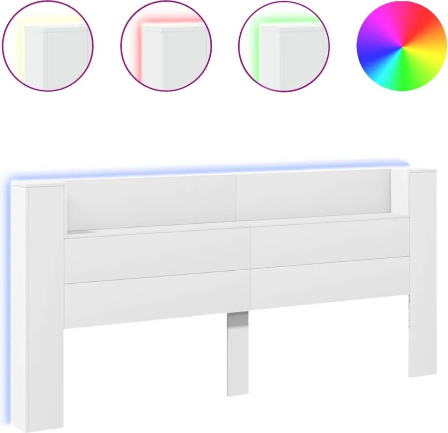 vidaXL Tăblie cu dulap și LED, alb, 220x16,5x103,5 cm