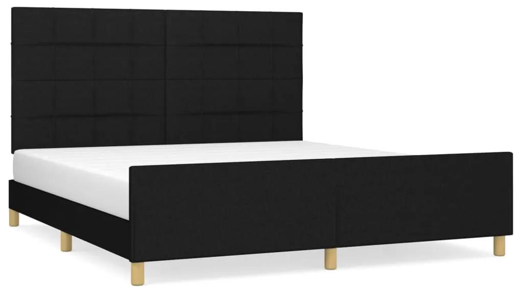 Cadru de pat cu tablie, negru, 160x200 cm, textil Negru, 160 x 200 cm, Cu blocuri patrate
