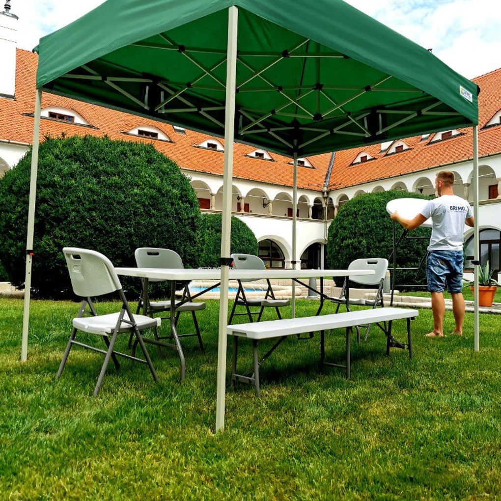 Altană cu foișor tip evantai 2x2 m Oțel | Spațiu Profesional Montat în 45 s. - cu 3 pereți - Verde