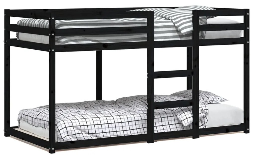 3206509 vidaXL Pat supraetajat, negru, 90x190 cm, lemn masiv de pin