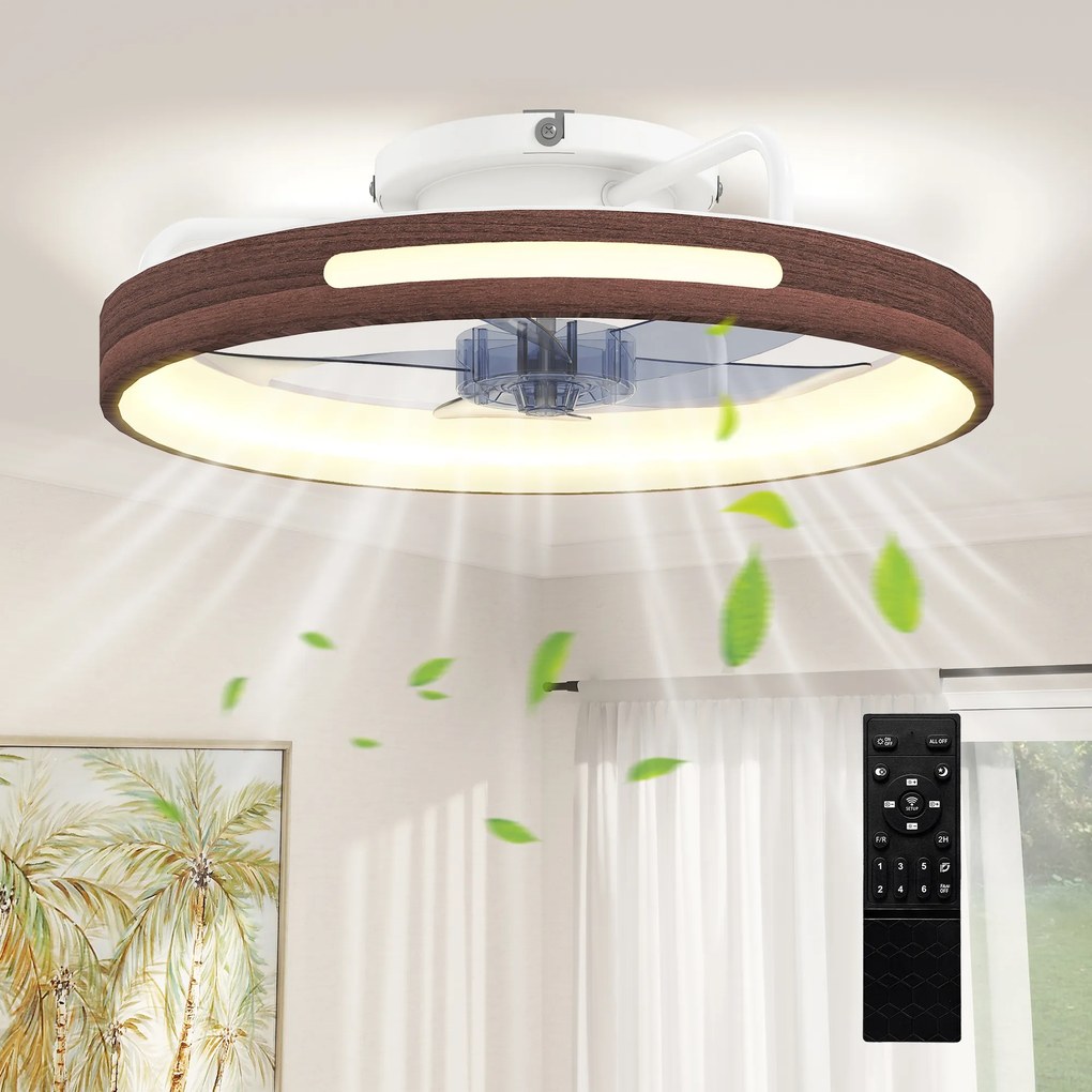 HOMCOM Ventilator de tavan cu lumină LED 40 W motor DC reversibil telecomandă 6 viteze 3 culori temporizator Teak | Aosom Romania