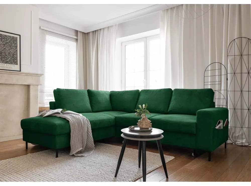 Colțar verde închis extensibil cu tapițerie din catifea reiată (cu colț pe partea stângă ) Lofty Lilly – Miuform