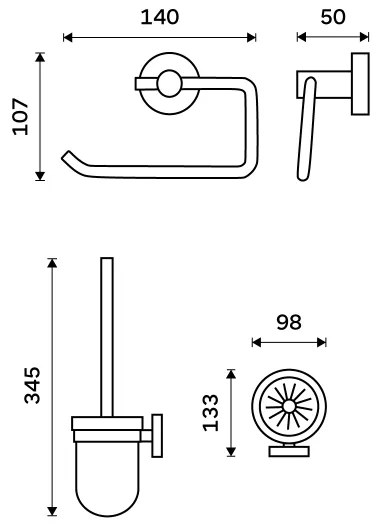 Perie de toaletă de perete și suport de hârtie igienică NIMCO UN set-94WN-26 UNIX crom