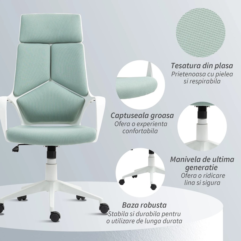 HOMCOM Scaun pentru Birou sau Gaming în Material Textil cu Spătar Înalt Verde | Aosom Romania