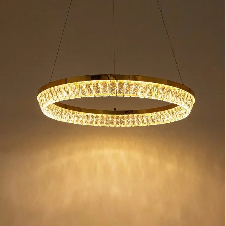 Lustra suspendata LED, Metal, Sticla, SAYOV 80 auriu