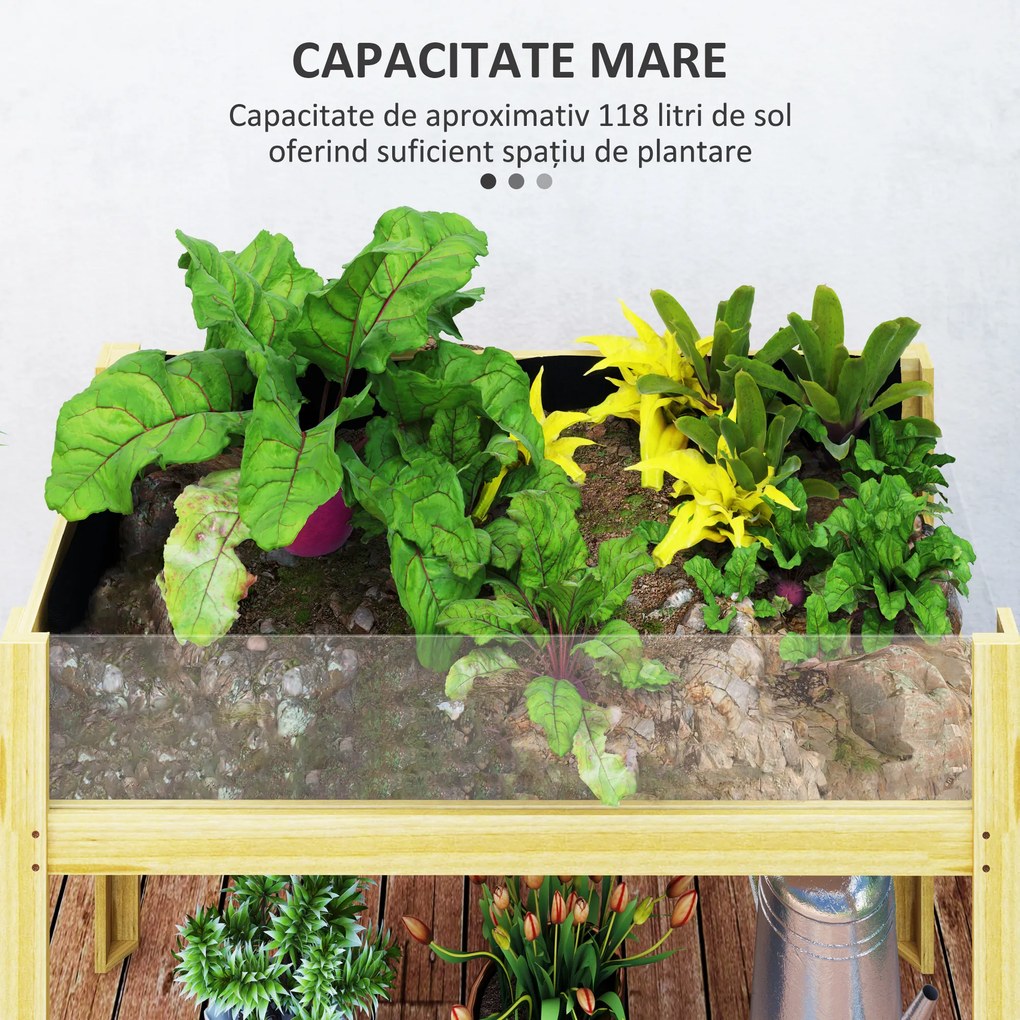 Outsunny Strat Înălțat de Grădină din Lemn cu Panouri din Acril și Orificii de Drenaj, 110x50x80 cm, Lemn Natural | Aosom Romania