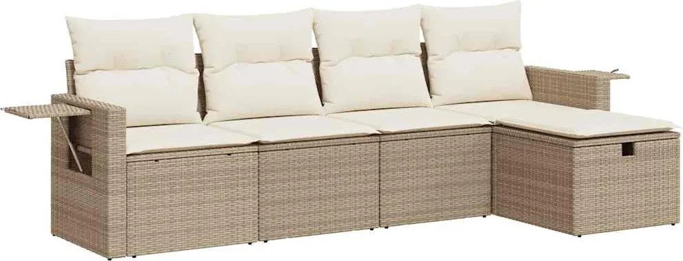 vidaXL Set canapele de grădină cu perne, 5 piese, bej, poliratan
