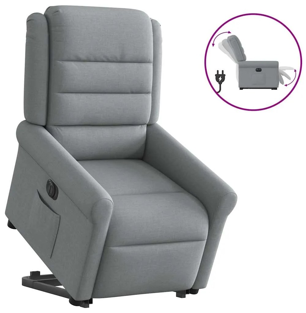 vidaXL Fotoliu electric rabatabil cu ridicare, gri deschis, textil