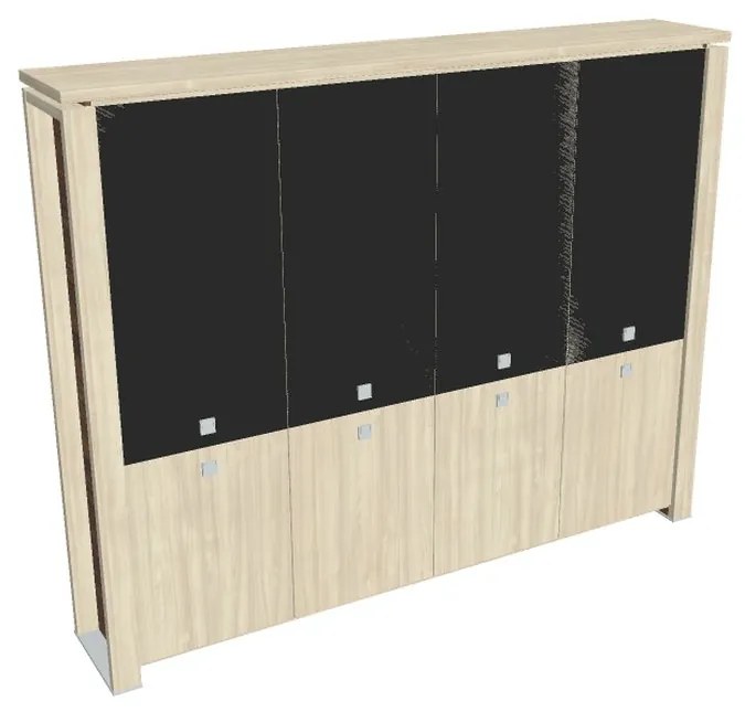 Dulap înalt Verno+ 260 x 46 x 210 cm, uși combinate, salcâm / negru