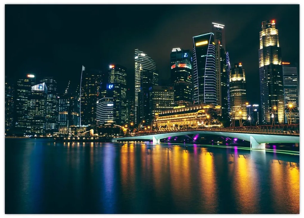 Tablou pe sticlă - Singapore noaptea (70x50 cm)