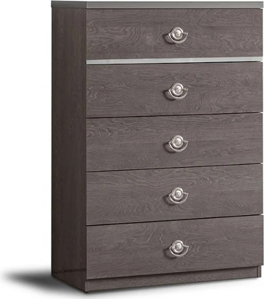Comodă lemn masiv gri Tabacco Lucios, 83 × 43 × 121 cm