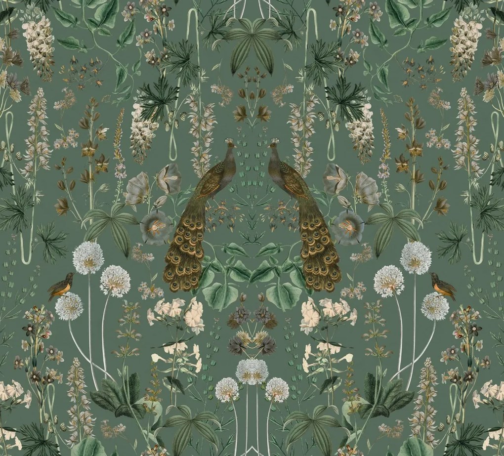 Fototapet, Peacock Garden, Green, Rebel Walls