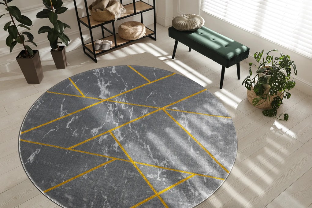 Exclusiv EMERALD covor 1012 cerc - glamour, stilat, marmură, geometric gri / aur