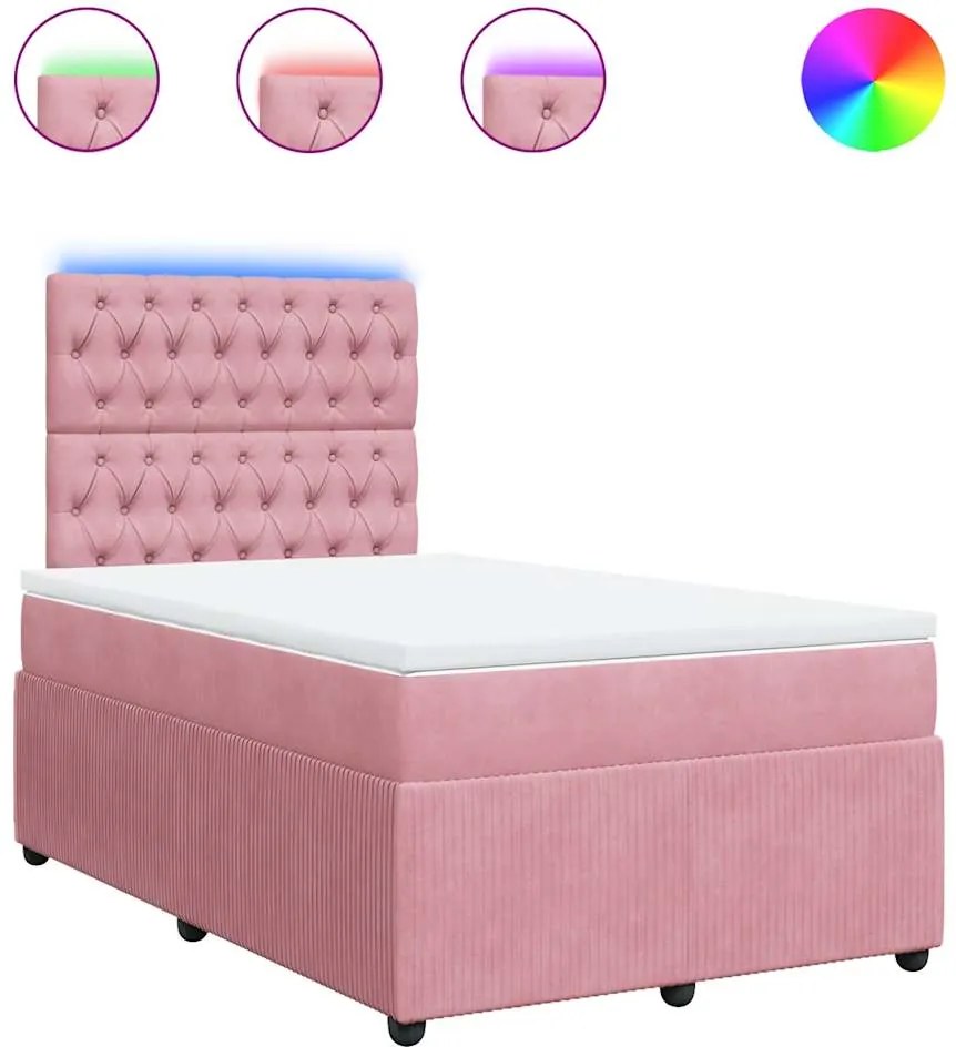 vidaXL Pat box spring cu saltea, roz, 120x200 cm, catifea