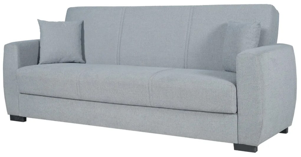 Canapea extensibila Oscar, 226x84x92 cm, 3 locuri, lada de depozitare, Gri deschis