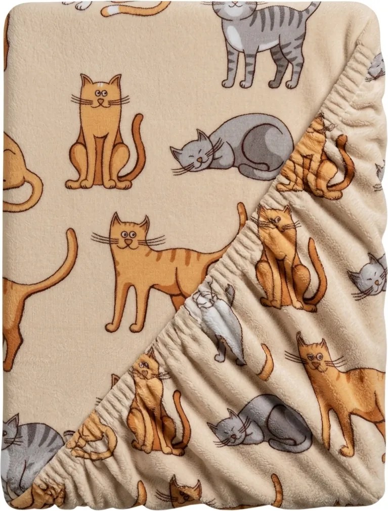 Cearsaf Cocolino microplus cu elastic COLORED CATS 160x200 cm crem