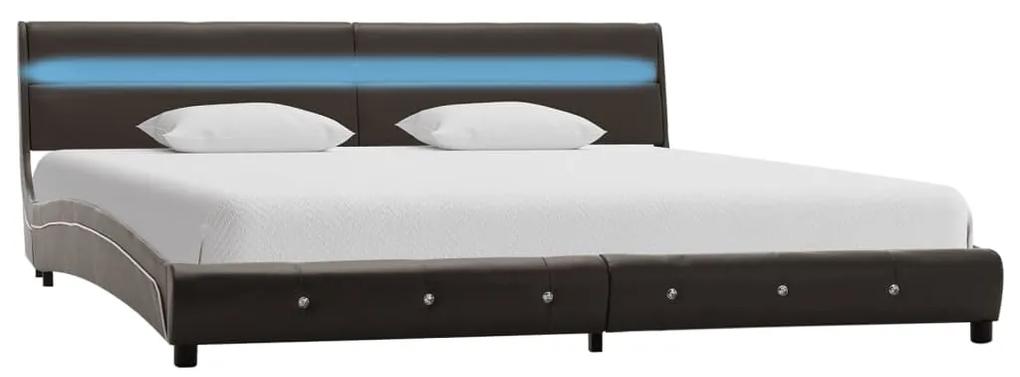 280453 vidaXL Cadru de pat cu LED, gri, 150x200 cm, piele ecologică
