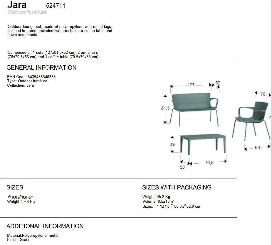 Set mobilier de exterior din 4 piese Jara verde