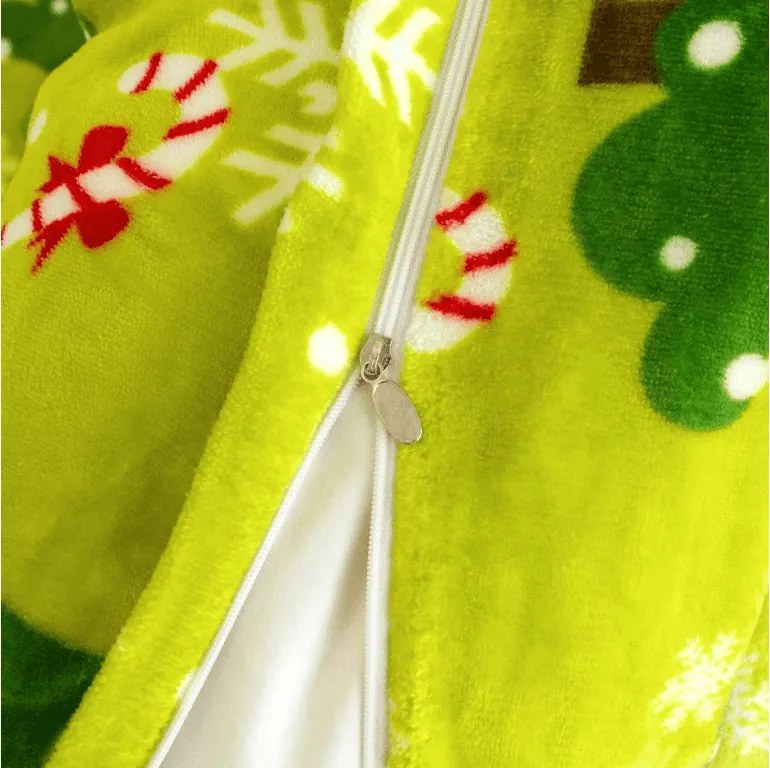 Set Lenjerie cocolino CHRISTMAS TREE verde + Cearsaf Cocolino microplus cu elastic SOFT 90x200 cm alb, pat de o persoana