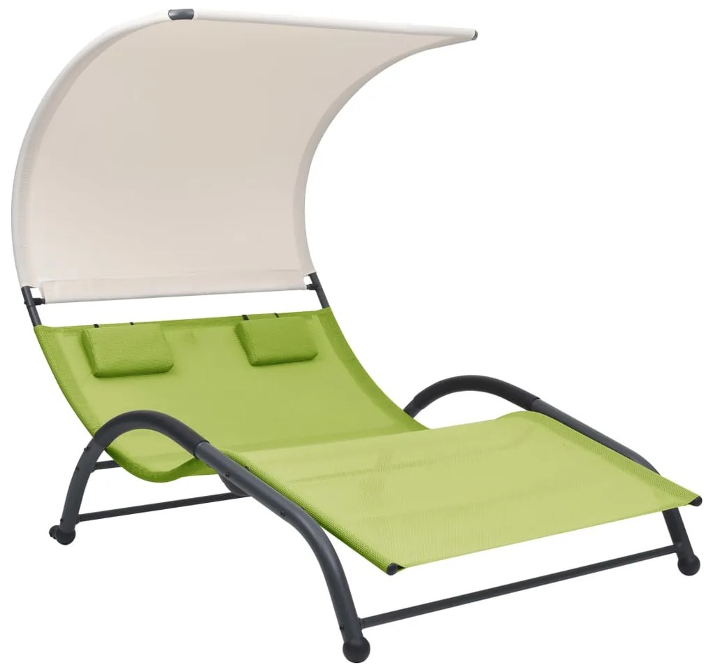 vidaXL Șezlong de plajă dublu cu baldachin, verde, textilenă