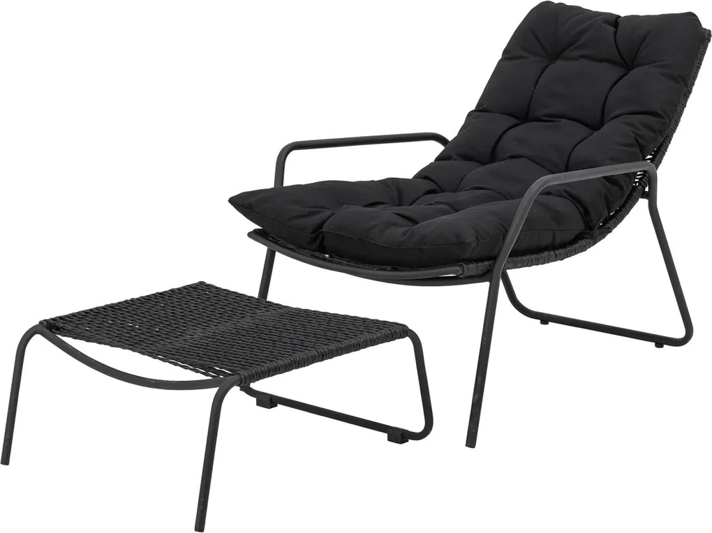 Set fotoliu si taburet, negru, cu perne, Boel