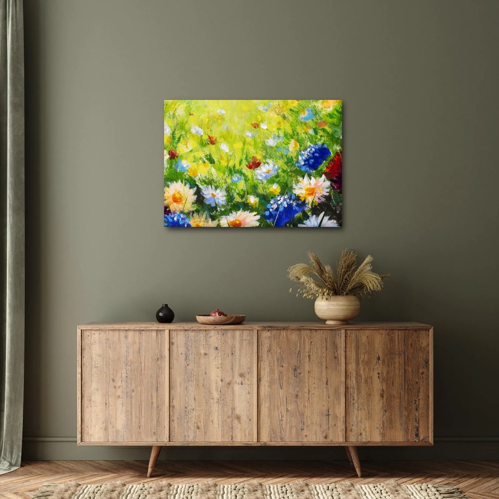 Tablou - Pictură în ulei, pajiște înflorită (70x50 cm)