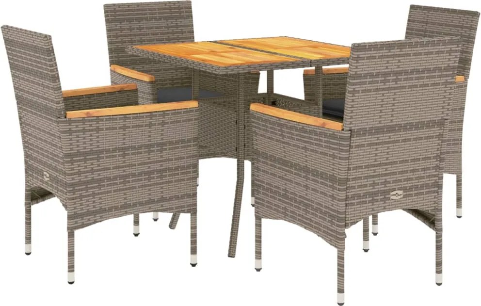 vidaXL Set mobilier grădină cu perne 5 piese gri poliratan/lemn acacia